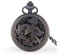 ZIYUYANG Orologio da tasca,Orologio da tasca meccanico cavo a carica manuale retrò squisito braccialetto con numeri romani Argento
