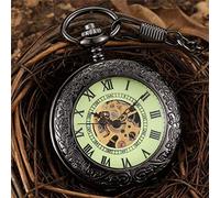 ZIYUYANG Orologio da tasca,Retro Black Hollow Mechanical Pocket Watch Waist Chain Luminous Roman Dial Pointer Wind Mechanical Watch Black2