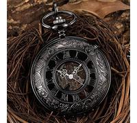 ZIYUYANG Orologio da tasca,Retro Black Hollow Mechanical Pocket Watch Waist Chain Luminous Roman Dial Pointer Wind Mechanical Watch Black1
