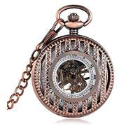 ZIYUYANG Orologio da tasca,Retro Hand Pocket Watch Fashion Mechanical Necklace Steampunk Chain Skeleton Retro Cool Striped Christmas Gift