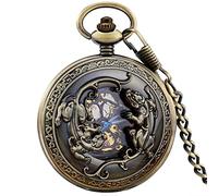 ZIYUYANG Orologio da tasca,Retro hollow carved engraving mechanical pocket watch hand winding flip clock chain clock Bronze
