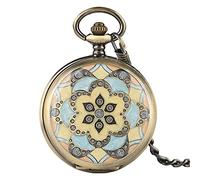 ZIYUYANG Orologio da tasca,Steampunk Crystal Flower Mechanical Pocket Watch Roman Numerals Vintage Hand-wound