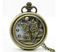 ZIYUYANG Orologio da tasca,Vintage Bronze Moon Wolf Hollow Quartz Pocket Watch Necklace Pendant Gift for Men and Women bronze