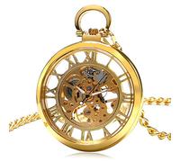 ZIYUYANG Orologio da tasca,Vintage design men's mechanical pocket clock exquisite gift GoldRomanNumbers