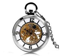 ZIYUYANG Orologio da tasca,Vintage design men's mechanical pocket clock exquisite gift NumbersSilver