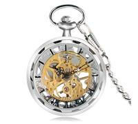 ZIYUYANG Orologio da tasca,Vintage design men's mechanical pocket clock exquisite gift Silver