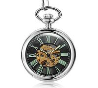 ZIYUYANG Orologio da tasca,Vintage Mechanical Pocket Watch Men Skeleton Unique Roman Numerals Steampunk Silver Hand-winding Fob Watches with Chains watch