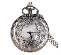 ZIYUYANG Orologio da tasca,Vintage Steam Hollow Gear Quartz Pocket Watch Necklace Men's and Women's Gifts silver