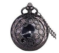 ZIYUYANG Orologio da tasca,Vintage Steam Hollow Gear Quartz Pocket Watch Necklace Men's and Women's Gifts black