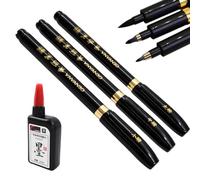zizitips Set di 3 Penne Calligrafia Giapponese e Cinese, Brush Pen Shodo con Flacone d’Inchiostro Nero 15ml Ricaricabile, Punte Fine Medio Spesse per Scrittura, Disegno, Arte, Principianti e Scuola