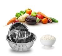 ZJchao 3 Pezzi Setaccio per Riso in Acciaio Inox Set Filtro per Lavaggio Riso Scolapiatti con Lucidatura a Specchio Antiscivolo per Lavaggio Verdure