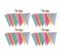ZJchao 48 Pezzi Bandiere Stendardi in Lino Artificiale Bandierine Triangolari Pre-infilate 13x17 Cm con 4 Corde 16 M per Decorazioni per Esterni per Feste di Compleanno