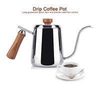 ZJchao Bollitore per caffè a Collo di Cigno in Acciaio Inossidabile con Manico in Legno, Beccuccio Lungo da 350 Ml Versato Sul Recipiente Antigoccia Preparazione di Precisione (350ML)