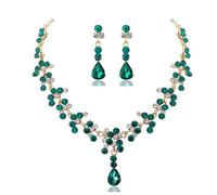 ZJchao Collana Orecchini Set Verde Squisito Simulato Gioielli Accessori Per Feste Di Nozze Per Le Donne Lega Di Moda Metallo Leggero Collana Da 45 Cm Orecchini Da 4,5 Cm