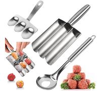 ZJchao Macchina per Polpette Tripla in Acciaio Inossidabile, Modellatore per Polpette 3 in 1 con Superficie Antiaderente e Manico Lungo, Lavabile in Lavastoviglie per Uso Domestico,