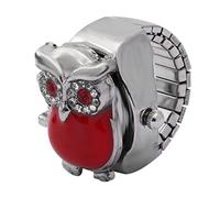 ZJchao Orologio con Anello da Dito con Coperchio Flip-up Vintage Modello Gufo Orologio al Quarzo con Dita Tonde Regalo per la Laurea di Compleanno(Rosso)
