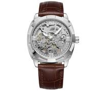 ZJchao Orologio Meccanico Automatico Maschile Alla Moda con Cinturino in Pelle PU, 5 Colori, Cronometraggio Preciso, Design Semplice e Alla (Cintura marrone conchiglia argentata con superficie