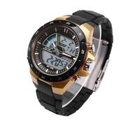 ZJchao Orologio Sportivo Analogico e Digitale Dual Time da Uomo, Rotondo, con Retroilluminazione a LED (cintura nera dorata)