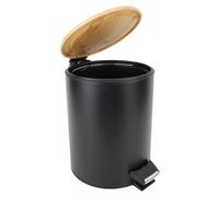 ZJchao Pattumiera Rotonda in bambù, Pattumiera con Pedale e Coperchio a Chiusura Lenta, capacità di 1,4 Kg, Pattumiera per Bagno, Soggiorno (5L)