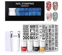 ZJchao Piastra di Timbria per Unghie Set Kit Polacco per il Testo del Testo Fiore Resistente per la Nail Art Fai da Te e Salone