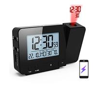 ZJchao Proiettore di Orologio Digitale con Igrometro per Termometro, Grande Schermo LCD, Volume Regola a Doppio Allarme con Snooze, Memoria di Accensione del Caricabatterie USB, (BLACK)