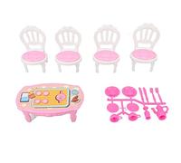 ZJchao Sedie da Tavolo da Pranzo per Bambole 1:16 Tavolo in Miniatura e Sedie con 4 Sedie e Stoviglie Set per il Ruolo di Bambola Giocando a Decorazioni Fai -da -te (A)