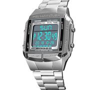 ZJchao UOMINO DATICO Digital Watch Digital Watch Banda in Acciaio Inossidabile 2 Tempo Display 5 A Allarme Backlight Acqua per gli Sport Casuali All'aperto All'aperto (SILVER)