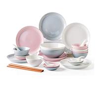 ZJFHEYUO Set da tavola in Ceramica da 32 Pezzi | Set di stoviglie Luminose | Ciotola per Cereali in Porcellana, Cucchiaio e Piatto in Scatola Regalo per Regali di inaugurazione de