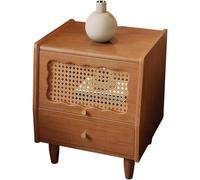 ZJGFCB Comodino in legno con 2 cassetti, comodino, armadietto laterale con porta in rattan e vetro per camera da letto (colore: C)