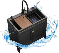 ZJGFCB Lavello da Cucina Commerciale, Lavello Singolo Indipendente, Lavello da Giardino Esterno, con Rubinetto per Tubo Acqua Calda E Fredda, per Ristorante, Bar, Caffetteria(Size:60x45x80cm)