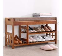 ZJGFCB Scarpiera a 2 ripiani, organizer per scarpe con seduta imbottita e cuscino multifunzione, in bambù, per ingresso, corridoio, soggiorno, bagno (dimensioni: 70 cm)