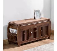 ZJGFCB Scarpiera in legno massello con portariviste, scarpiera rustica, scarpiera da ingresso, con rivestimento in lino, marrone (dimensioni: 102 x 46,5 x 32 cm)