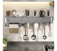 ZJHAHJY Organizer da cucina da parete, in acciaio inox, porta coltelli e utensili con ganci, salvaspazio, per coltelli, utensili da cucina, asciugamani, facile installazione, 60 cm