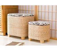 ZJHAHJY Pouf Contenitore Rotondo Pouf con Contenitore Pouf Quadrato Fatto a Mano Cesto portabiancheria Poggiapiedi Sgabello Intrecciato a Mano Poggiapiedi a Coda di Tifa con coperchi Sgabello BSL