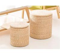 ZJHAHJY Pouf Contenitore Rotondo Pouf con Contenitore Quadrato Cesto portabiancheria Fatto a Mano Poggiapiedi Sgabello Intrecciato a Mano Poggiapiedi a Coda di Tifa con coperchi Rotondo ASL