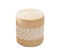 ZJHAHJY Pouf Contenitore Rotondo Pouf con Contenitore Quadrato Cesto portabiancheria Fatto a Mano Poggiapiedi Sgabello Intrecciato a Mano Poggiapiedi a Coda di Tifa con coperchi Rotondo C Grande