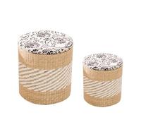 ZJHAHJY Pouf Contenitore Rotondo Pouf con Contenitore Quadrato Cesto portabiancheria Fatto a Mano Poggiapiedi Sgabello Intrecciato a Mano Poggiapiedi a Coda di Tifa con coperchi DSL Rotondo
