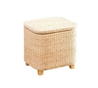 ZJHAHJY Pouf Contenitore Rotondo Pouf con Contenitore Quadrato Cesto portabiancheria Fatto a Mano Poggiapiedi Sgabello Intrecciato a Mano Poggiapiedi a Coda di Tifa con coperchi Sgabello Grande