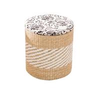 ZJHAHJY Pouf Contenitore Rotondo Pouf con Contenitore Quadrato Cesto portabiancheria Fatto a Mano Poggiapiedi Sgabello Intrecciato a Mano Poggiapiedi a Coda di Tifa con coperchi Rotondo D Piccolo