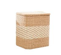 ZJHAHJY Pouf Contenitore Rotondo Pouf con Contenitore Quadrato Cesto portabiancheria Fatto a Mano Poggiapiedi Sgabello Intrecciato a Mano Poggiapiedi a Coda di Tifa con coperchi Quadrato C Grande
