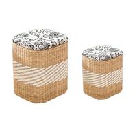 ZJHAHJY Pouf Contenitore Rotondo Pouf con Contenitore Quadrato Cesto portabiancheria Fatto a Mano Poggiapiedi Sgabello Intrecciato a Mano Poggiapiedi a Coda di Tifa con coperchi Quadrato DSL