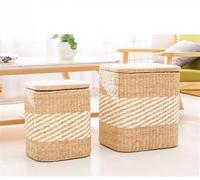 ZJHAHJY Pouf Contenitore Rotondo Pouf con Contenitore Quadrato Cesto portabiancheria Fatto a Mano Poggiapiedi Sgabello Intrecciato a Mano Poggiapiedi a Coda di Tifa con coperchi Quadrato CSL