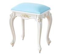 ZJHAHJY Sgabello da toeletta imbottito vintage, rotondo, rettangolare, con gambe intagliate, sgabello da trucco ottomano, panca per camera da letto (rettangolare, pelle blu)