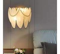 ZJHESXV Applique da Parete in Vetro Piuma Lampada da Parete in Stile Francese con Staffa Pendente in Perle Lampada da Parete Decorativa Apparecchio di Illuminazione per Camera da Letto, Soggiorno