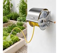 ZJHHRZ Supporto avvolgitubo da Giardino in Acciaio Inox 304, Parete o Pavimento, avvolgimento Manuale Senza Molla, raccordi in Ottone, e Tubo flessibi, 40m, 40m
