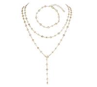 zjhukfmc Parure collana e braccialetto, cuore scavato placcato oro multistrato alla , collana e bracciale a lunghe ghiandole eleganti per donna, per i tuoi appuntamenti, balli di fine anno e