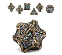 ZJIEYU Set di 7 Dadi Metallici a Forma di Ceppo D'albero, Dadi Poliedrici | Motivo a rampicante, D&D, giochi da tavolo RPG, giochi di ruolo, regali, oggetti da collezione(Color2)