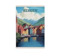 ZJIXAOSD Bergen Norway Travel Scandinavia Spagna stampa artistica da parete su tela per camera da letto e ufficio, 50 x 75 cm