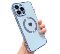 zjmriod Compatibile con iPhone 15 Pro Custodia magnetica per obiettivo della fotocamera, protezione completa, cuori blu MagSafe elettrolitico in silicone antipolvere, antiurto, custodia protettiva da