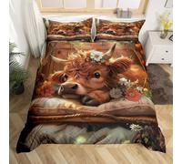 ZJMZF Set di biancheria da letto con stampa di mucca di girasole, motivo rustico, con animali, per ragazzi, ragazze, bambini, girasoli gialli (135 x 200 cm+80 x 80 cmx1,A4)